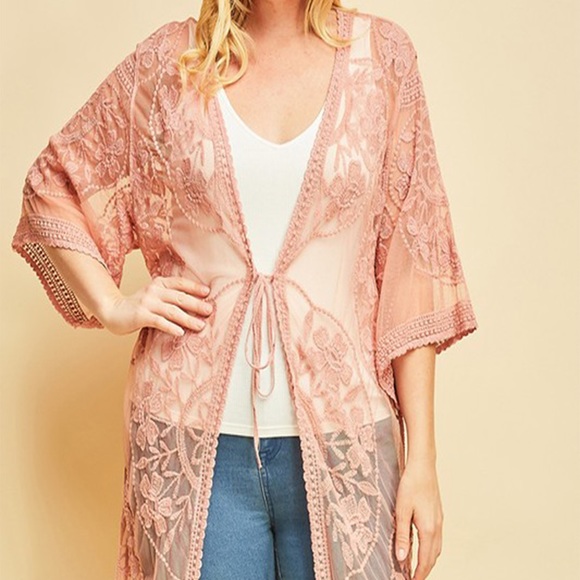 Plus Size Crochet Mesh Kimono - Picture 1 of 4